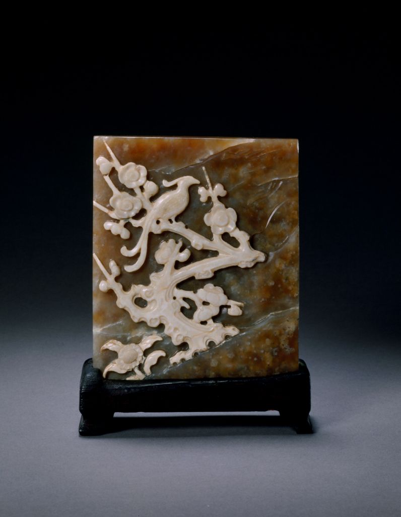 图片[1]-Agate flower and bird pattern small screen-China Archive